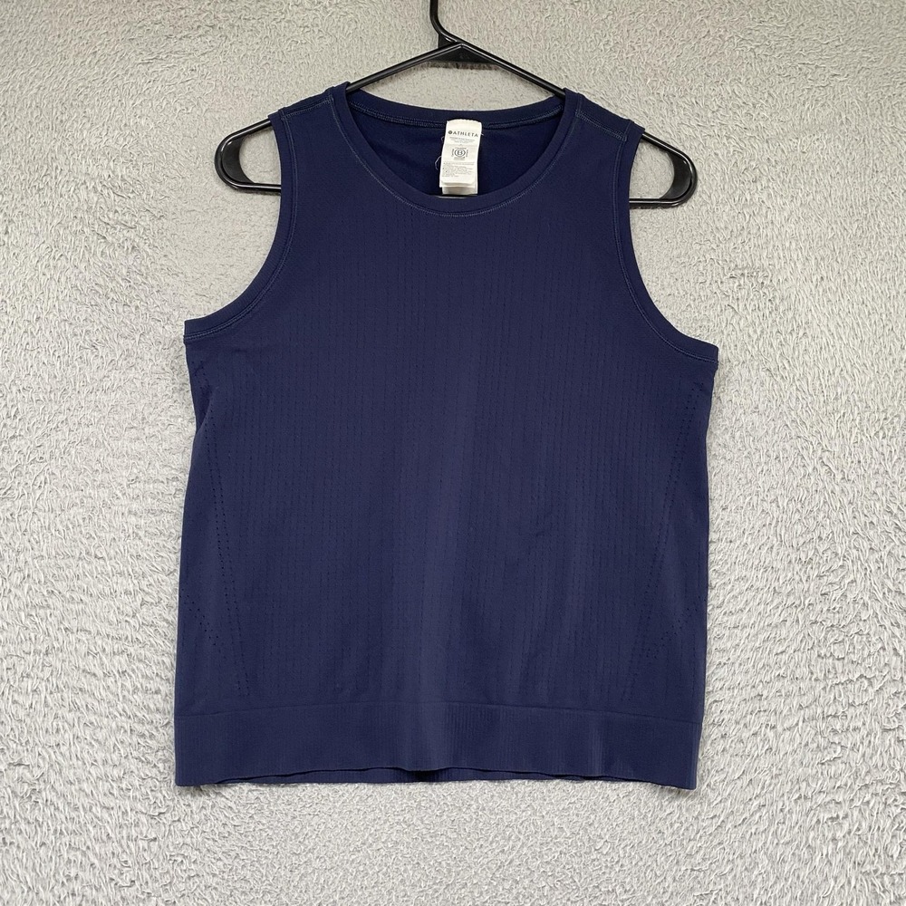 Athleta Tank Top Womens Small Blue Seamless Perforated Running Gym Yoga Boxy